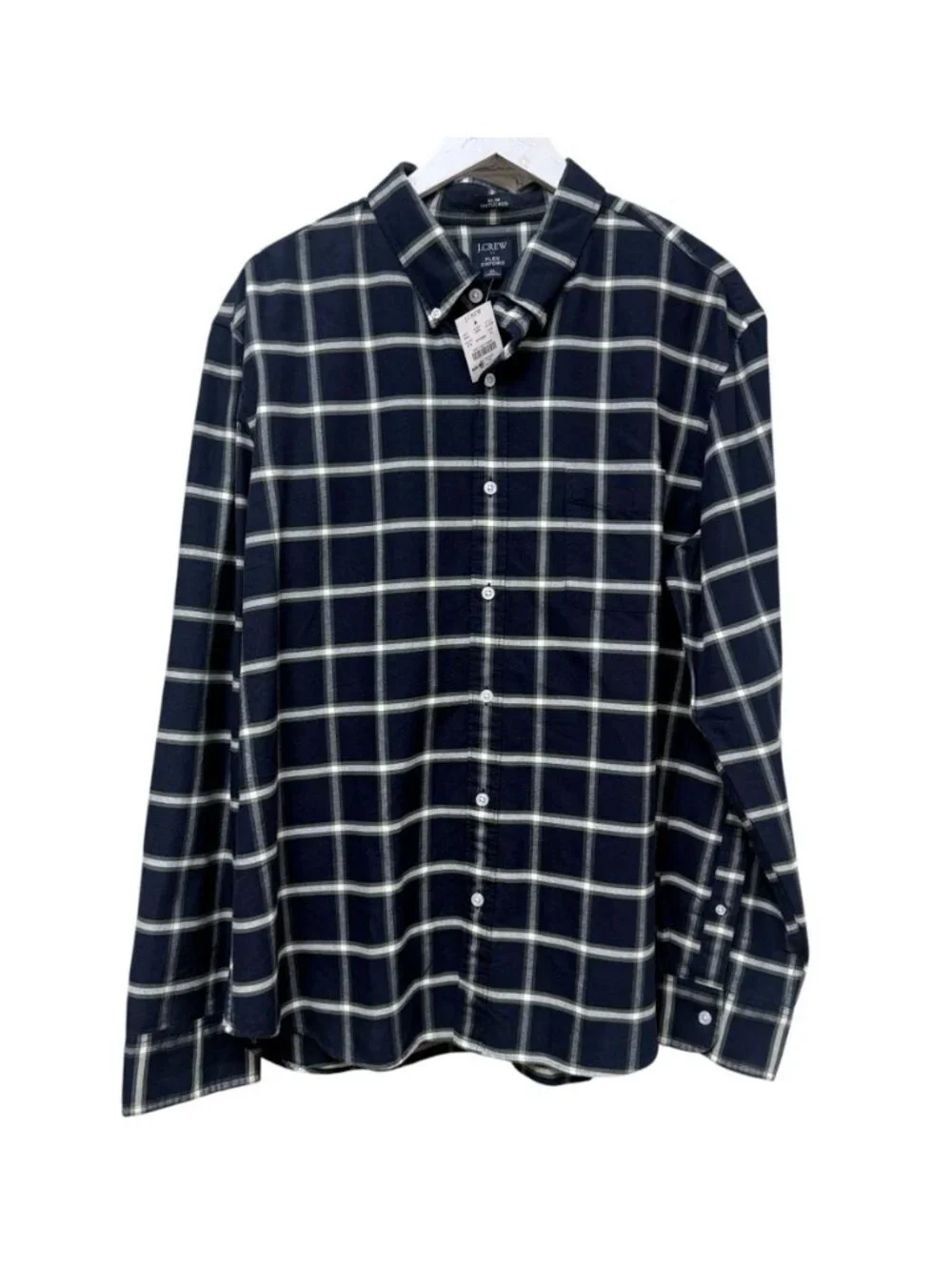 J.Crew Factory Flex Oxford Shirt Mens XL Navy Blue Check Slim Untucked NWT